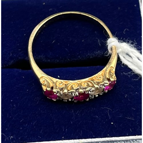 45 - 9ct yellow gold , Ruby stone and white quartz stone ring. [Ring size N] [2.16Grams]