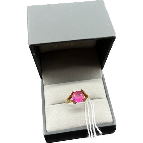 58 - 9ct yellow gold and round cut ruby stone. [Ring size L] [2.48Grams]