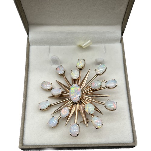 5 - Antique 9ct yellow gold and opal sunburst brooch [Largest opal- 12.60x8.02mm] [15.52grams]