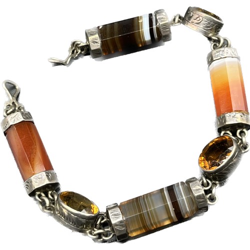 54 - 19th century silver, agate stone and citrine stone Scottish bracelet, Together with a 19th century s... 