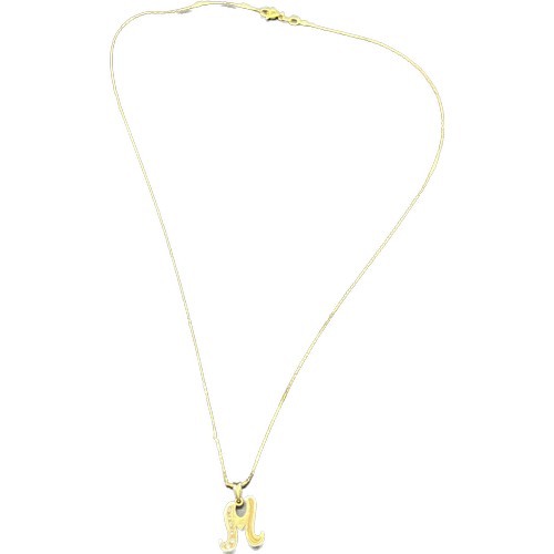 36 - 18ct yellow gold necklace and 'M' pendant fitted with diamonds. [4.81grams]