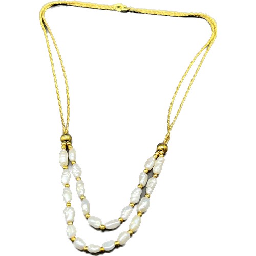 18 - 9ct yellow gold and pearl necklace. [11.20grams]