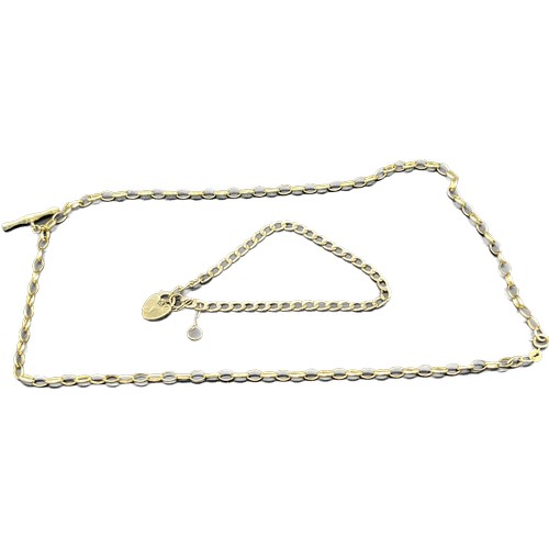 32 - 9ct yellow gold belcher necklace with t-bar attached. Together with a 9ct yellow gold curb bracelet ... 