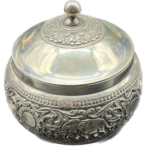 120 - A Selection of Asian silver and plated items; Chinese silver pepper pot, Ornate silver lidded preser... 