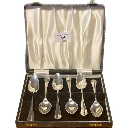 16 - Boxed set of six Birmingham silver spoons. Produced by Henry Clifford Davis. [145.36grams]