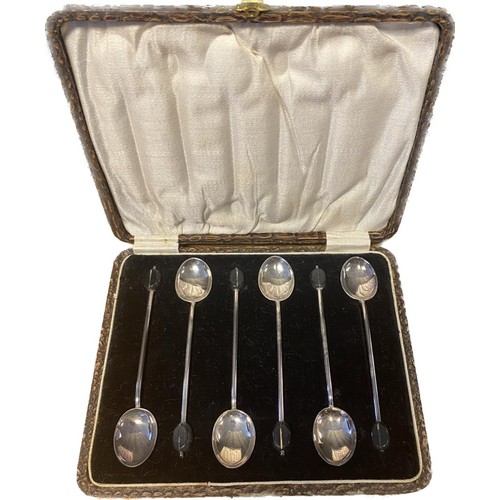 37 - Two boxed sets of six Birmingham and Sheffield silver coffee bean spoons.