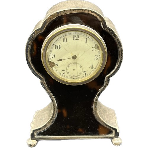 122A - Small Birmingham silver and tortoise shell cased clock. [Clock needs attention]