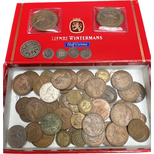 3 - Box of mixed British Pre Decimal coins; Various silver coins- Three pences and One Florin. Two Comme... 