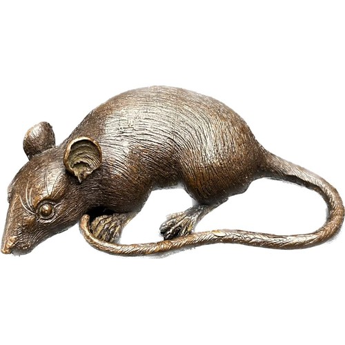 658 - Small and Heavy Chinese Bronze Mouse figure/ sculpture. Stamped to base. [9cm in length]