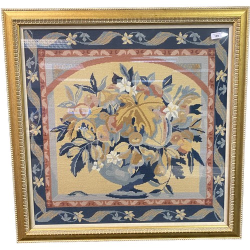 199 - Large tapestry depicting bouquet of fruit and foliage. Fitted within a gilt contemporary frame. [89x... 