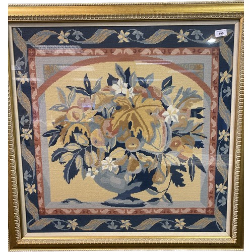 199 - Large tapestry depicting bouquet of fruit and foliage. Fitted within a gilt contemporary frame. [89x... 