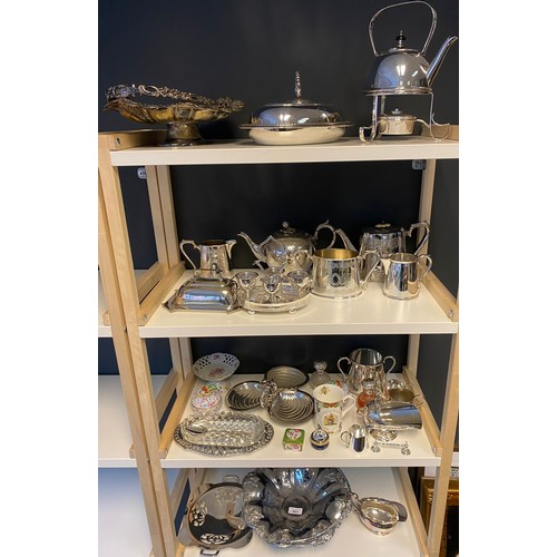 681 - Collection of silver plated and E.P Wares; Two large swing handle baskets, Art deco design spirit ke... 