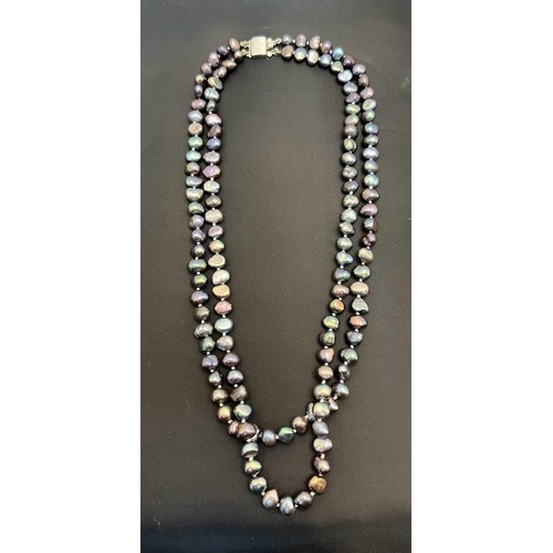 79 - Vintage freshwater black pearl two string necklace with silver 925 clasp and catch.
