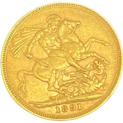 581 - Queen Victoria 1891 full sovereign gold coin.