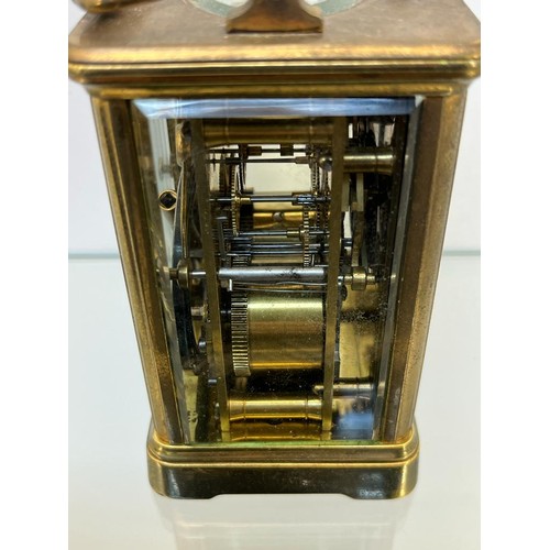 566 - Antique Brass and bevel glass carriage clock; H.W. Bedford London- Double barrel movement - in a run... 