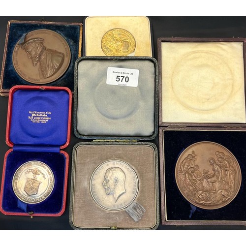 570 - A Collection of boxed medallions; Royal Mint Birmingham Silver gilt medallion with box- Royal Philat... 