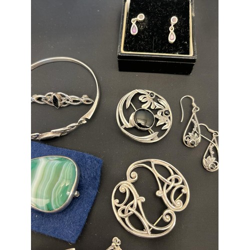 26 - A Collection of silver jewellery; Silver Rennie Mackintosh collection brooch and a pair of earrings,... 
