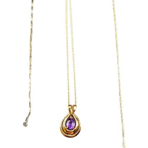 600 - 9ct yellow gold pendant fitted with an Amethyst stone, 9ct necklace, 9ct bracelet and 9ct scrap neck... 