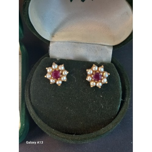 547 - A pair of 1970s/80s gold and Zircon set ear studs; pair of 9ct gold and garnet set ear studs; pair o... 