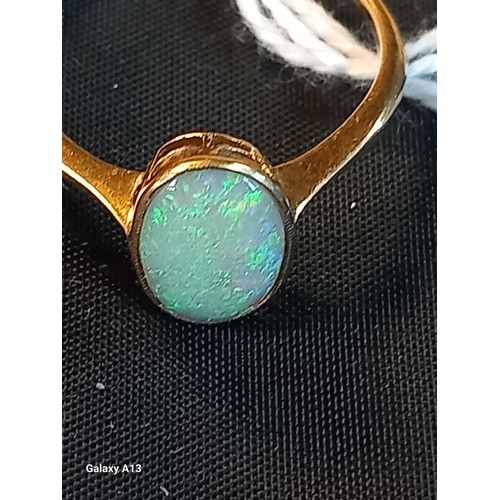 556 - 15ct yellow gold and opal stone ring. [2.56grams] [Ring size Q] comes with vintage ring box.