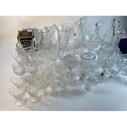 372 - A collection of crystal ware; Edinburgh crystal decanter, etched glass farmer scene vases dated 1978... 