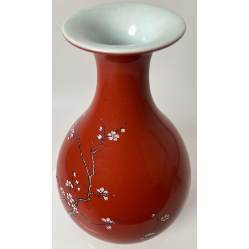 150 - A VERY RARE RED- GLAZED ENAMELLED VASE, YUHUCHUNPING, Seal mark of the Chinese Qianlong period [1736... 