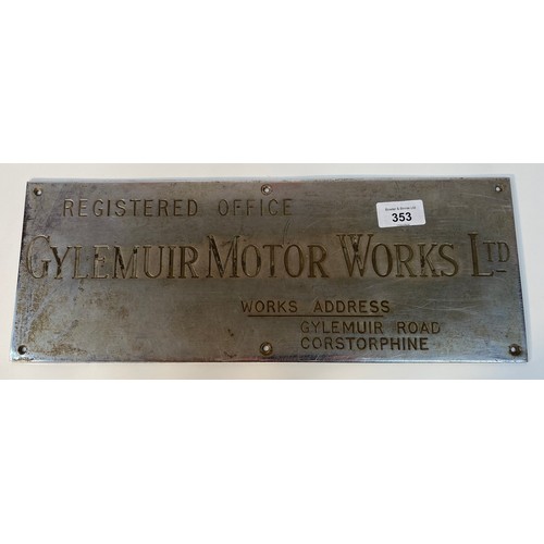 353 - An antique Gylemuir motors works limited sign Gylemuir road Corstorphine [41x15cm]