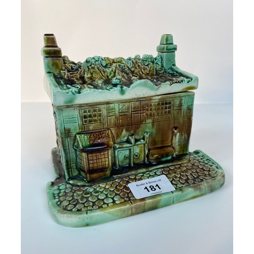 181 - A 19th century majolica drip glaze house with lidded roof top design [18x14cm]