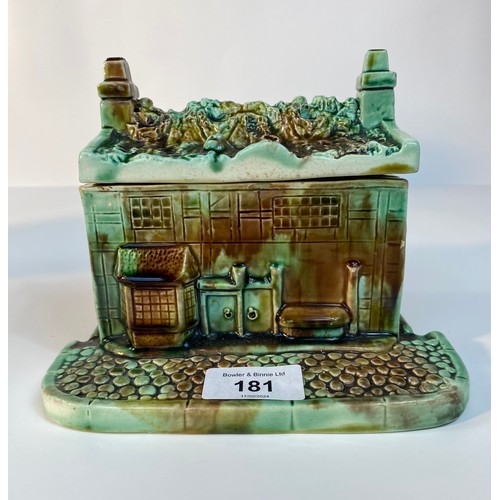 181 - A 19th century majolica drip glaze house with lidded roof top design [18x14cm]