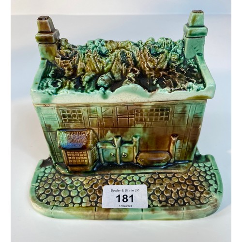 181 - A 19th century majolica drip glaze house with lidded roof top design [18x14cm]