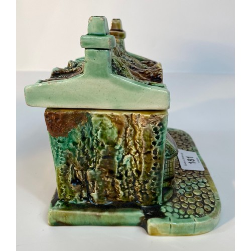 181 - A 19th century majolica drip glaze house with lidded roof top design [18x14cm]