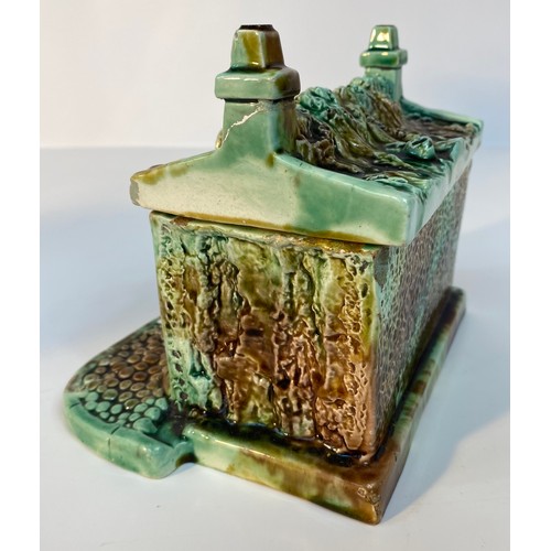 181 - A 19th century majolica drip glaze house with lidded roof top design [18x14cm]