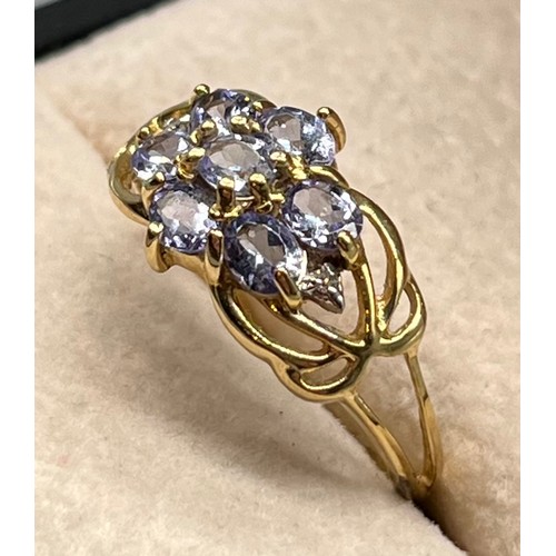 58 - 9ct yellow gold ring set with various pale purple gem stones [Ring size Q] [2.19Grams]