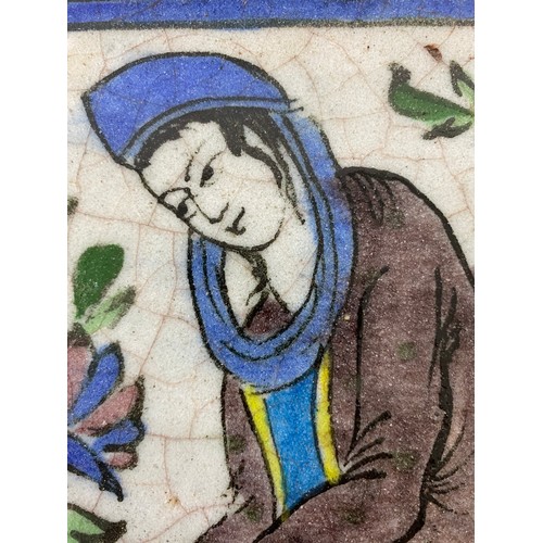 412 - An Antique Persian Iznik Qajar Style Ceramic Pottery Tile [24.5x25cm]