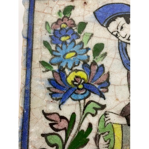 412 - An Antique Persian Iznik Qajar Style Ceramic Pottery Tile [24.5x25cm]