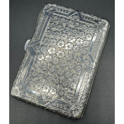 30 - Highly decorative Birmingham silver card case, fitted leather interior with revolving pencil and not... 