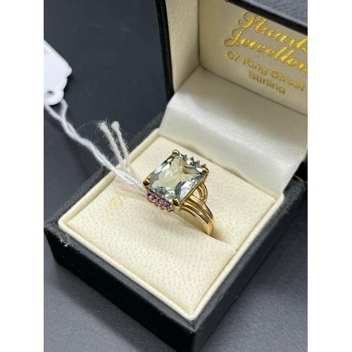 107 - 9ct yellow gold ring set with various gem stones. [Ring size N] [4.78grams]