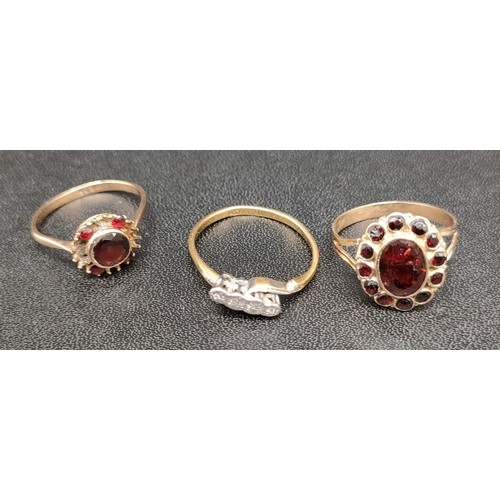 32 - Three various gold rings; 18ct gold and platinum diamond ring- band damaged- [2.44grams] and two ant... 