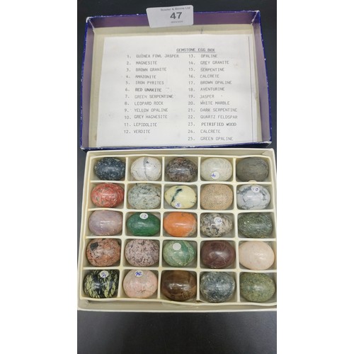 47 - A Collection of Gemstone eggs in fitted display box