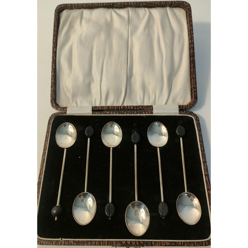 50 - Boxed set of six Birmingham silver coffee bean spoons. Produced by William Sucking Ltd.