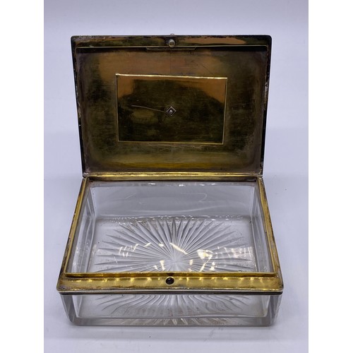 14 - Victorian silver topped box, glass base,
London 1847, the rectangular lid with
engraved shield and m... 