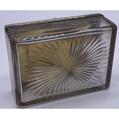 14 - Victorian silver topped box, glass base,
London 1847, the rectangular lid with
engraved shield and m... 