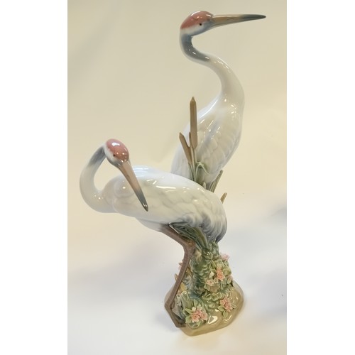 96 - Set of three Lladro Figurines Courting Crane, Dancing Crane and Preening Crane porcelain