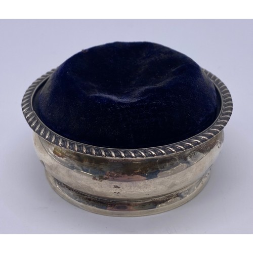 42 - Silver hallmarked pin cushion, Birmingham silver collared ashtray and a selection of silver topped g... 