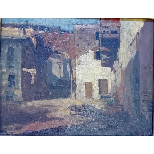 101 - 19th Century oil on canvas 'Village street', unsigned and dated 1863 to the back.
[40x48cm]