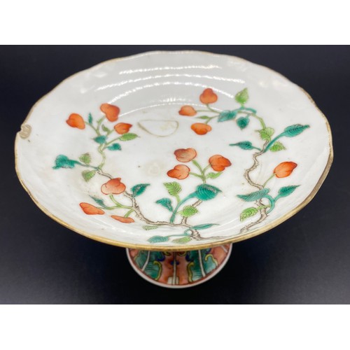 92 - 19th Century Chinese porcelain tazza alter dish, hand painted bats and floral decoration.
[Height - ... 