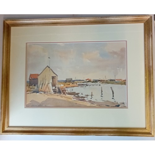 111 - Edward Wesson  - 
Watercolour harbour scene, Signed
[ Frame 56cm x 72cm]