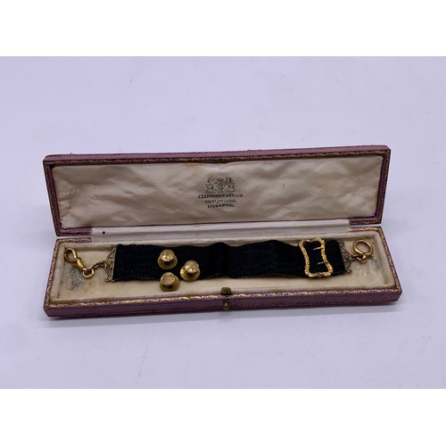 Antique 9ct gold pocket watch ribbon fob together with three yellow ...