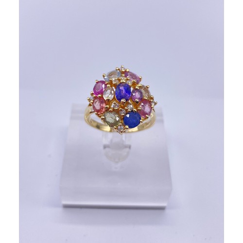 10 - 9ct Gold ladies multi coloured stone dress ring 
Size: R
Weight: 5.32g