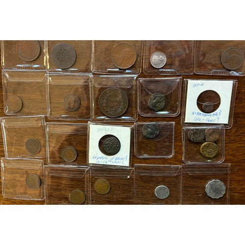 44 - INDIA – a selection of mixed coins, silver, bronze, ¼ Anna 1835, British Bengal, 1 pie; mid-20th cen... 